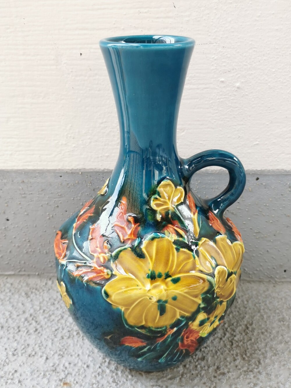 Vintage Italian Alvino Bagni Blue Floral Pottery Jug Vase